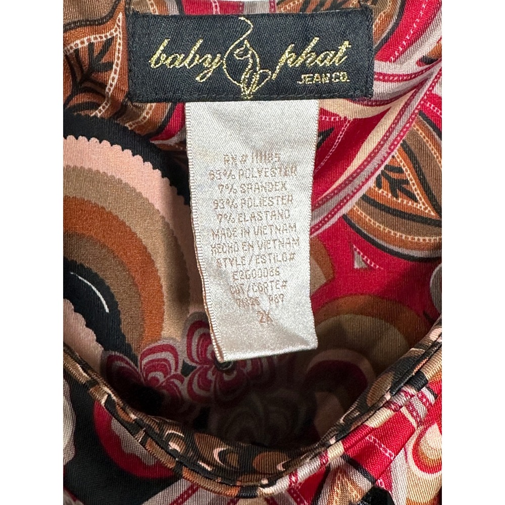 Baby Phat Mini Dress 2X Red Paisley Beaded Ruched Y2K Boho McBling Plus Size - Picture 7 of 8